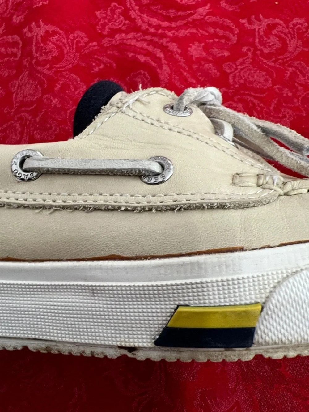 Sebago Docksides Boat Shoes Men's 7.5 Cream Leather Lace Up Moc Toe